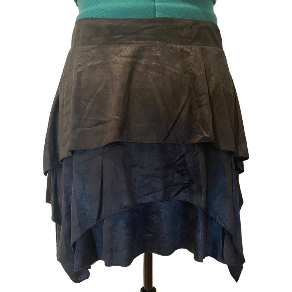 NWT Faux Suede Black Handkerchief Layered Mini Skirt. Size Large.